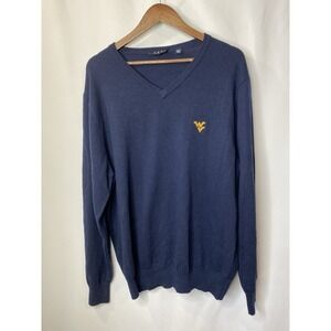 West Virginia Mountaineers Sweater Mens Size XXL Blue V Neck Pullover Wool Blend